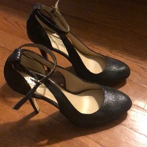 INC Black Snakeskin print heels with ankle strap